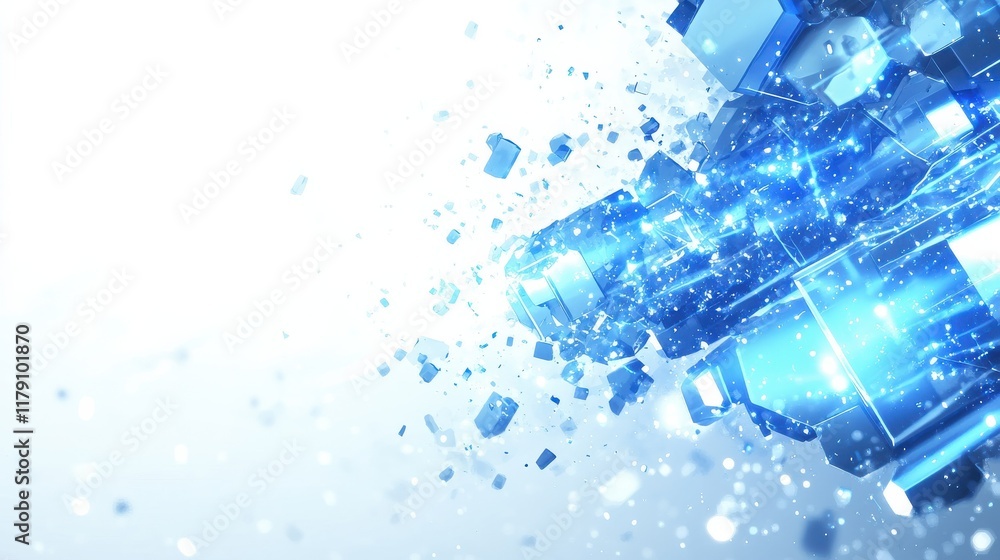 Poster modern 3d hexagonal technology abstract background features blue bright energy flashes under hexagon