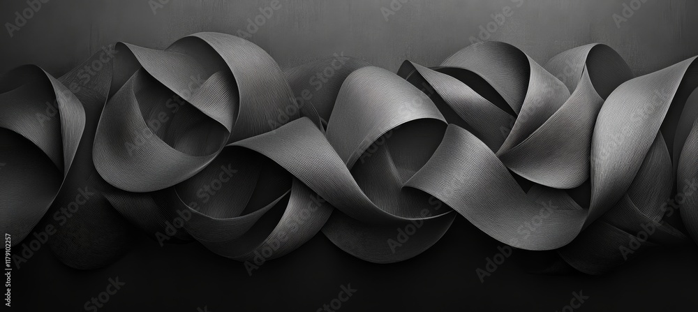 Poster abstract flowing forms. dynamic composition of smooth, intertwined shapes on a dark background.