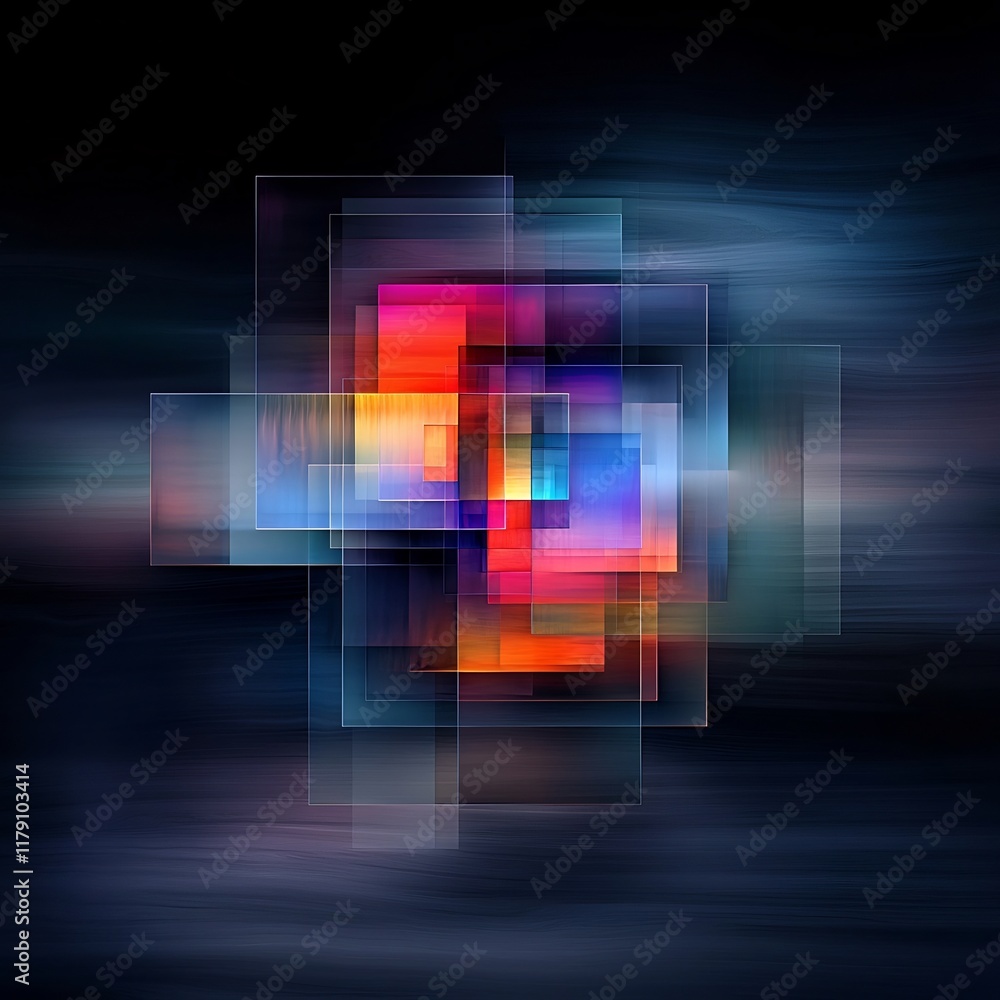 Poster captivating abstract composition of pulsing iridescent geometric constructions mesmerizing kaleidosc