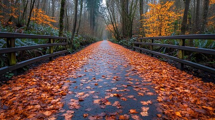 Red autumn leaves on forest path high resolution hd picture