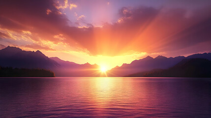 Majestic Sunset Landscape Illustration