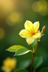 Fototapeta premium Delicate yellow winter jasmine blooms in morning light, garden, blossoms
