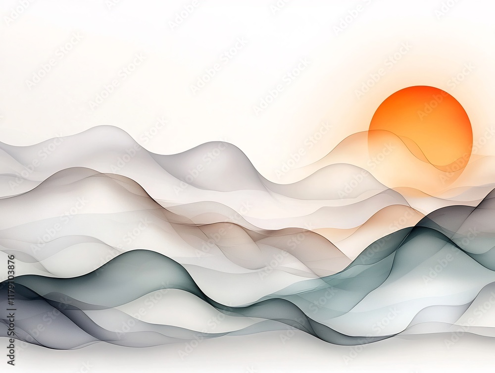 Poster elegant abstract landscape featuring interlacing curving lines in a tranquil color range graceful si