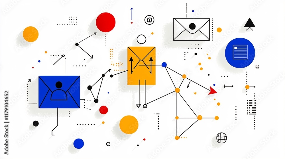 Poster dynamic minimalist depiction of global communication and social network with overlapping geometric s