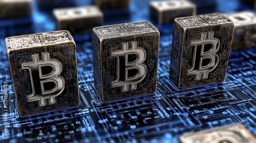 Poster blockchain technology, visualizing the decentralized and distributed ledger system