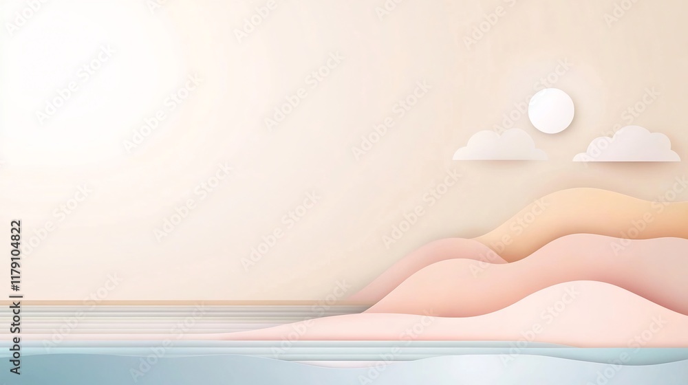 Poster minimalist abstract landscape with a soft pastel gradient backdrop ranging from delicate pink to war