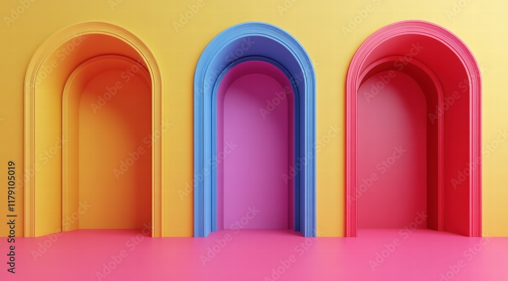 Aufkleber abstract background with three arched doorways in different colors.
