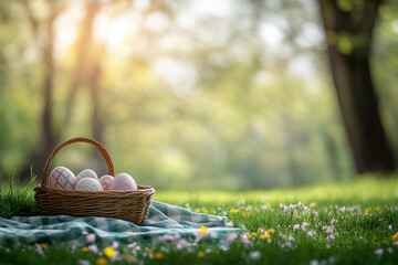 Easter picnic in the park with family and traditions in 2025 copy space