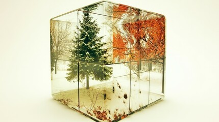 christmas world on the inside of a cube taken from the frond photorealistic 