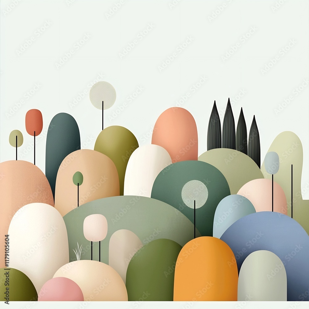 Aufkleber harmonious soft abstract composition featuring a carefully arranged organic arrangement of rounded m