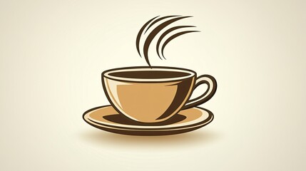 Obraz premium Steaming coffee cup on saucer, vintage style, beige background, ideal for cafe menu design.