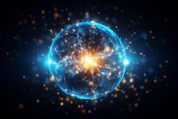 Outstanding Abstract blue looped energy sphere from particles and waves
