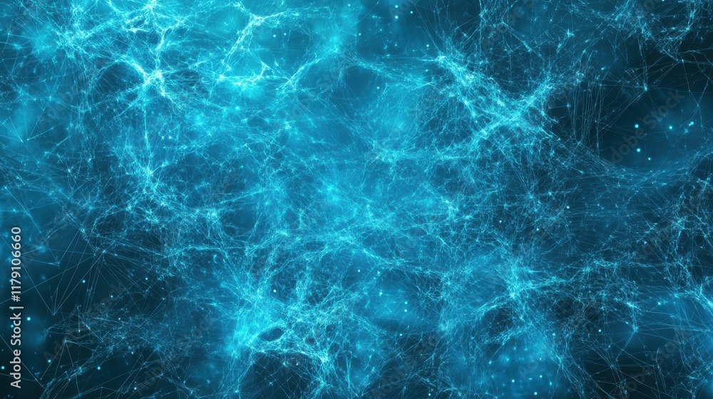 Poster futuristic abstract blue tech background with digital waves particles artificial neural network cybe