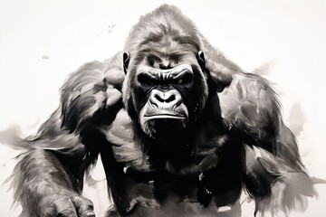 gorilla a powerful gorilla drawn in black chalk beats its chest