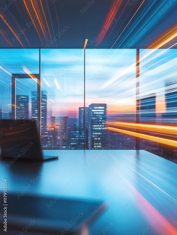 Poster abstract office with computer blur background.