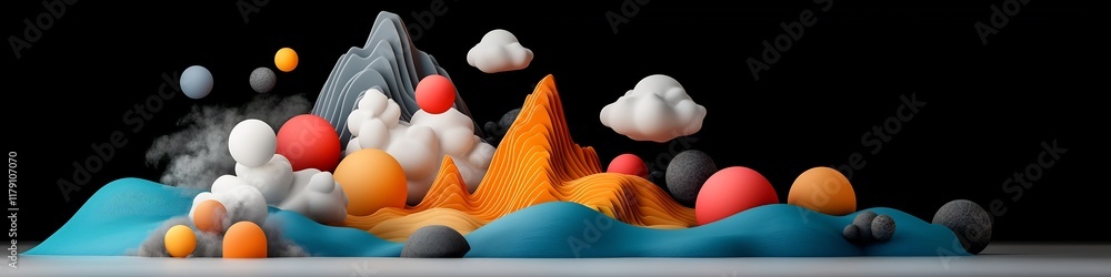 Poster a dynamic and colorful 3d rendered visualization depicting the frequency distribution of technologic