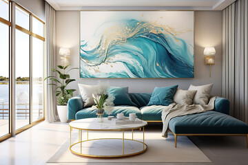 Wonderful Elegant wavy pattern of blue and gold resembling luxurious marble surface