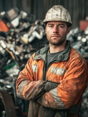 Obraz premium Portrait Of Male Worker In Waste Recycling Plant