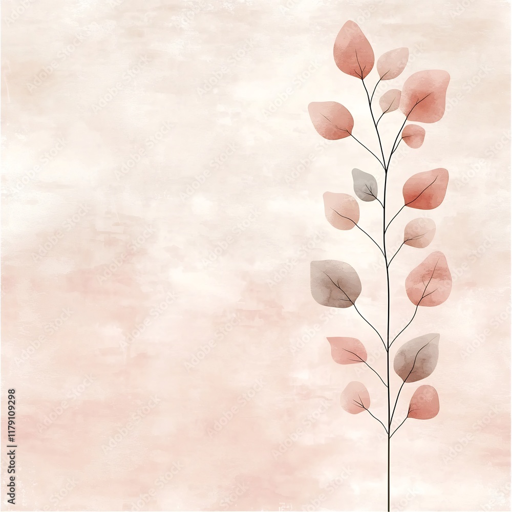 Poster soft minimalist botanical line art with a layered gradient in soft pink to beige tones set against a