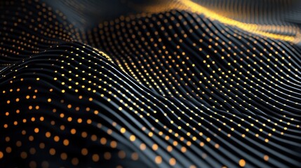 Luxury hexagonal abstract black metal background with golden light lines. Dark 3d geometric texture illustration. Bright grid pattern. Pure black horizontal banner wallpaper. Carbon elegant wedding B