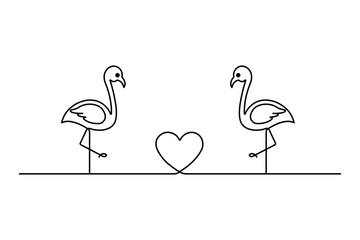 Flamingo bird continuous one line drawing with isolated on white background design