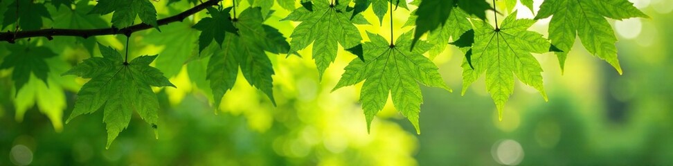 Maple tree with lush green leaves and branches, tree, maple
