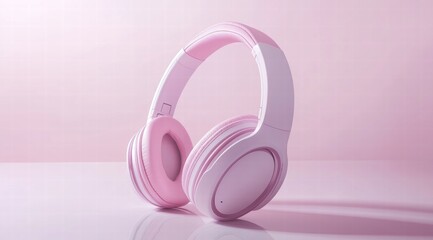 Pastel headphones on a pastel background, a minimalistic concept. 