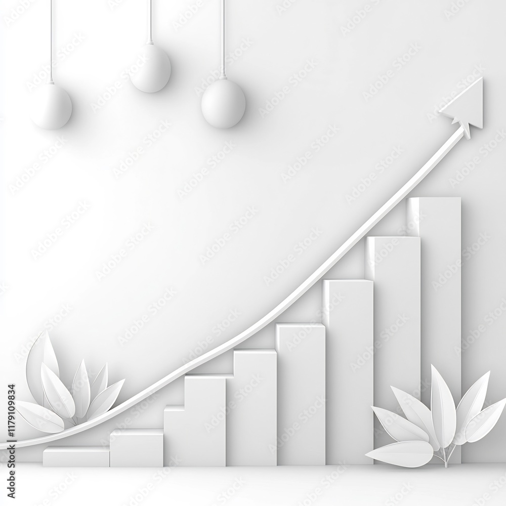 Poster elegant white backdrop highlighting an incline financial data visualization symbolizing steady econo