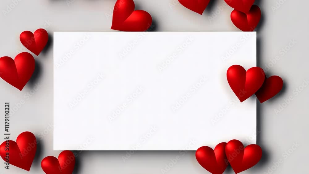 Poster white background with a bunch of red hearts surrounding it. the hearts are scattered all over the ba