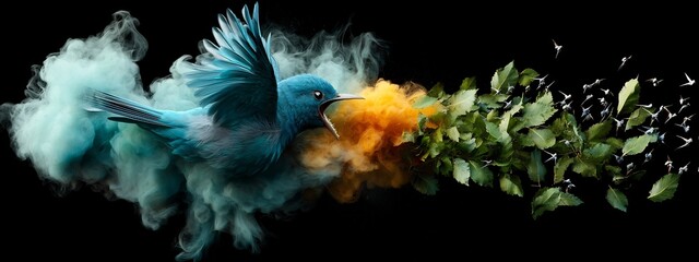 Spectral Flock A Vibrant 3D Rendered Visualization of the Frequency Content in a Bird Flock s Collective Chirping Showcasing the Dynamic and Colorful Energy of Nature s Aerial Symphony