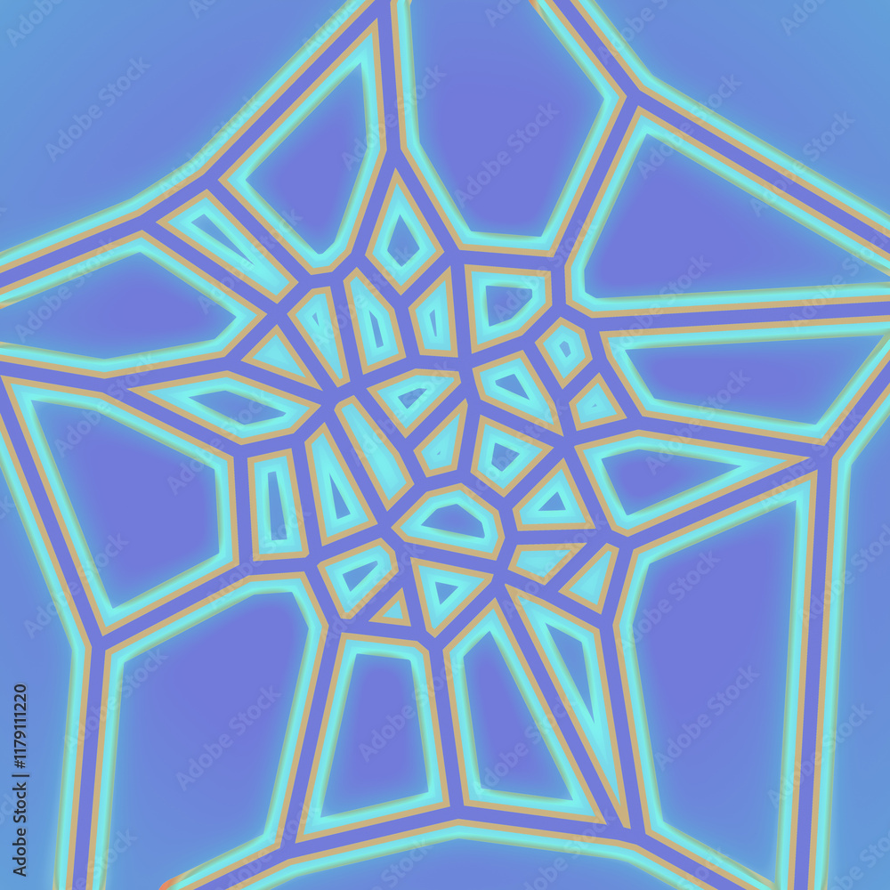 Poster Abstract digital illustration of colorful geometric shapes and lines that combine into intricate patterns and vibrant hues. 3d rendering