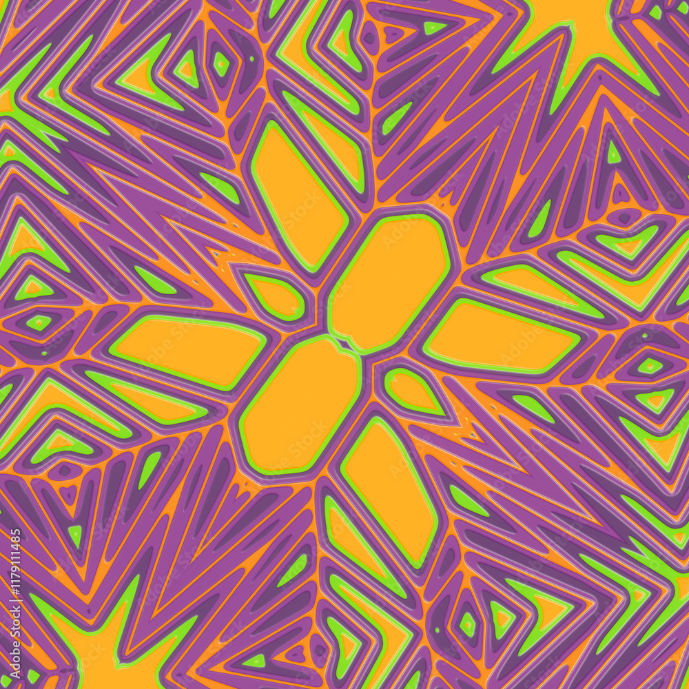 Poster Stylized digital illustration of a multicolored abstract pattern. 3d rendering