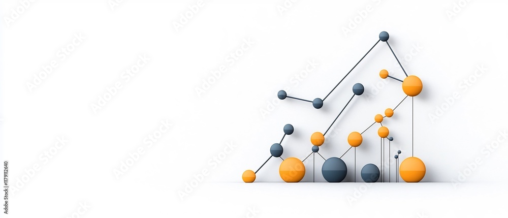 Poster upward pointing financial chart and associated data points displayed in a bright open white environm