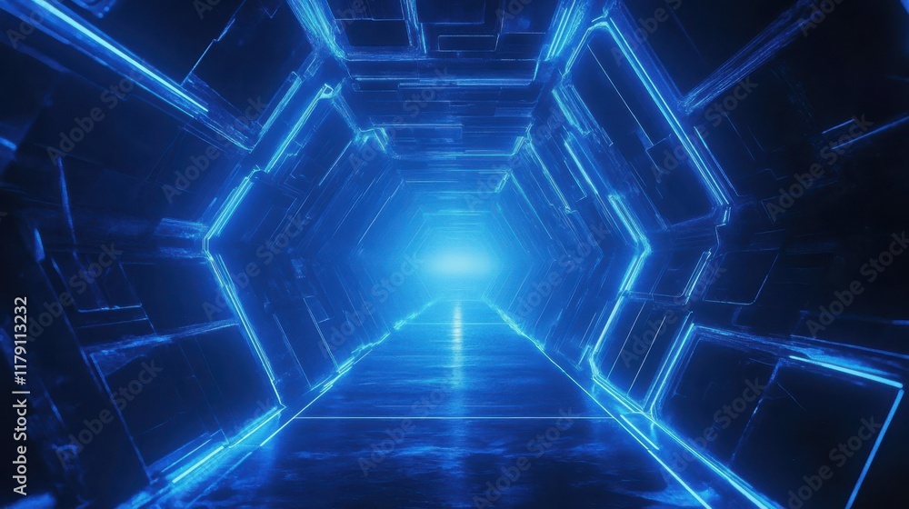 Poster blue futuristic hexagon glow background with render technology for design projects
