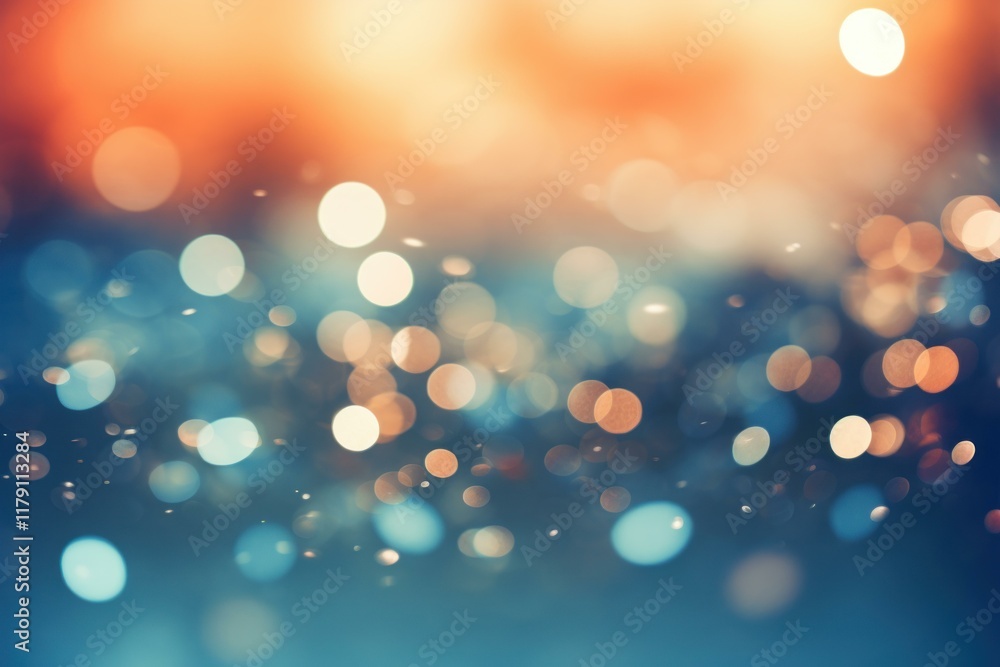 Poster blurred sparkling lights creating an abstract festive background with warm orange and cool blue colo