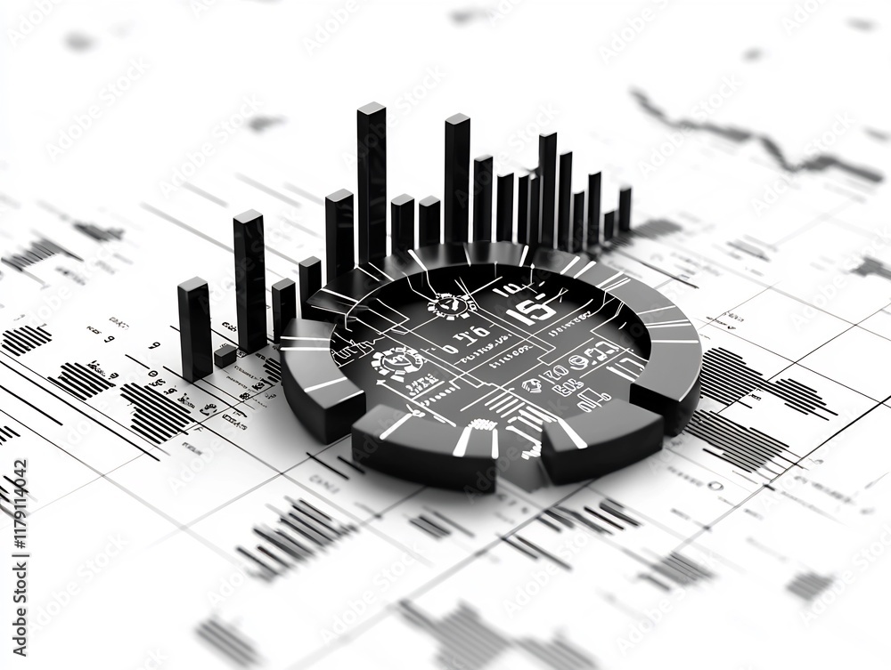 Poster upward trending financial chart with detailed data analytics displayed on a crisp white backdrop