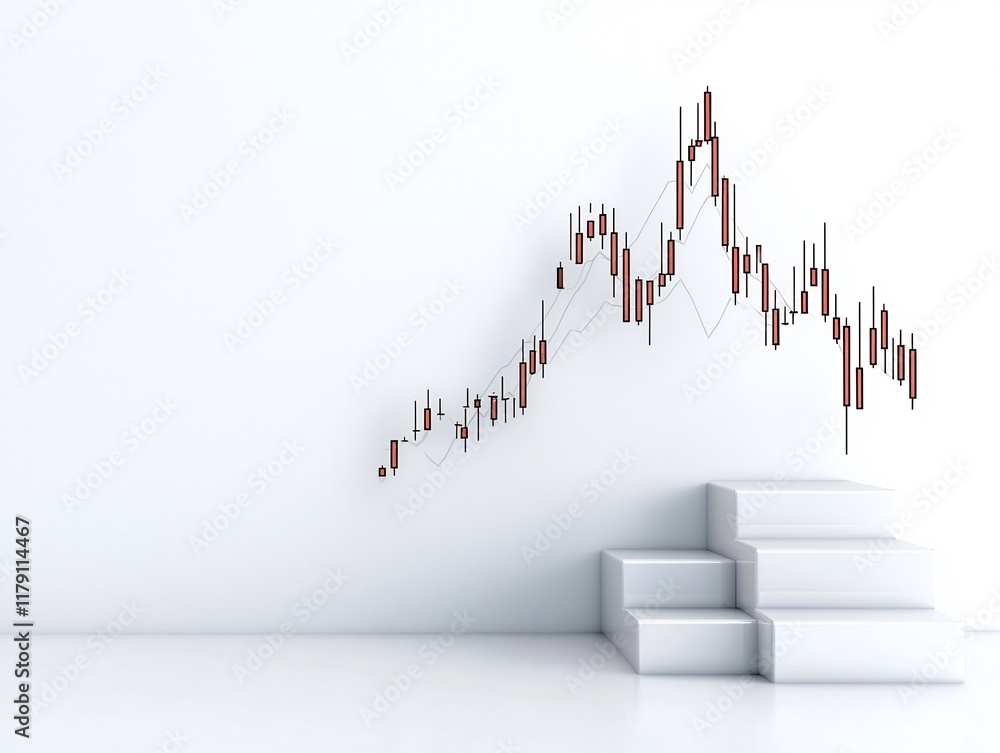 Poster crisp white background showcasing an ascending financial chart demonstrating a positive economic tre