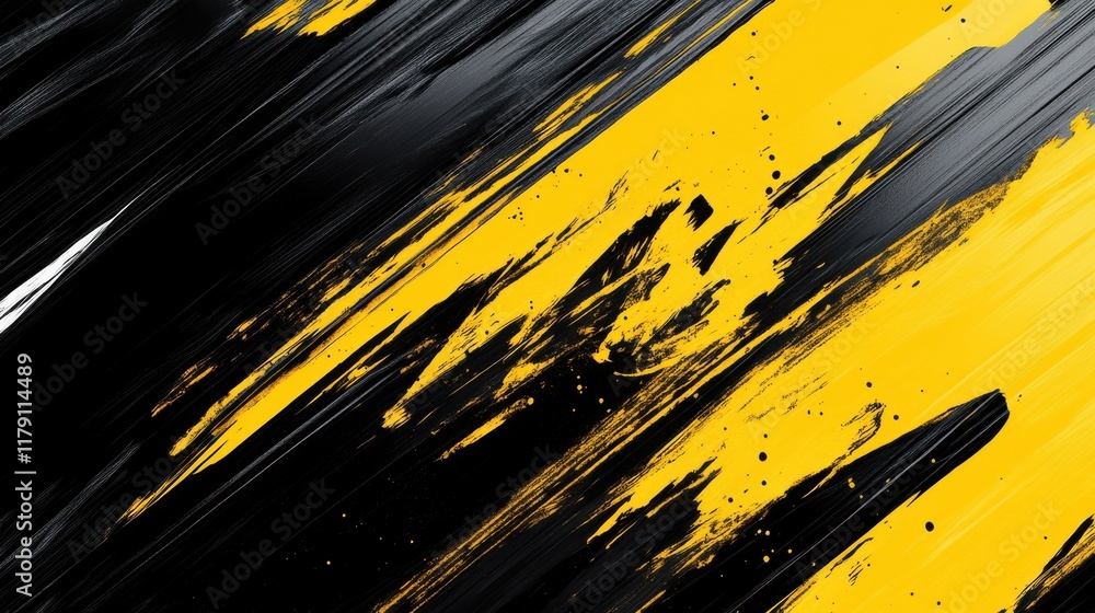 Poster a dynamic abstract black and yellow background with brush strokes. ai generation.