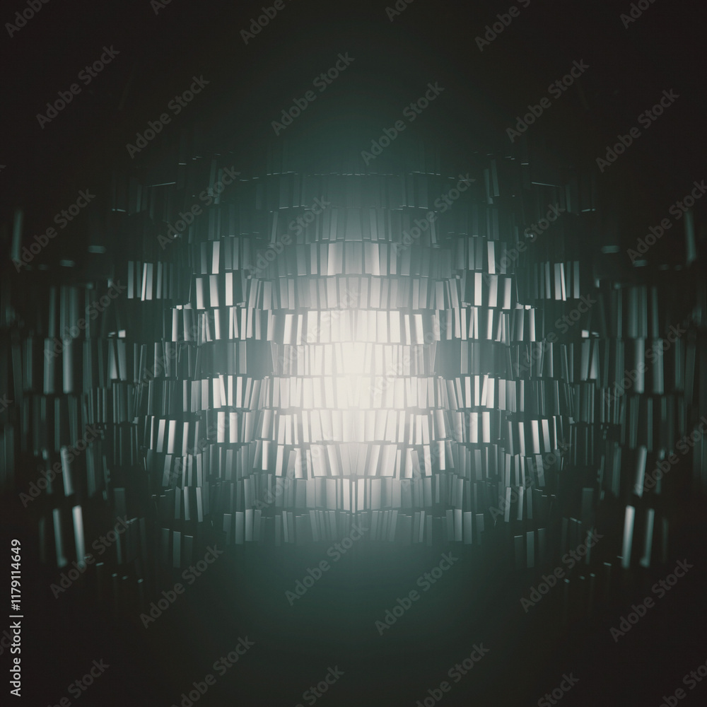 Fototapete Digital illustration of a symmetrical undulating surface of dark rectangles. Magical harmonious interplay of abstract shapes and intertwining intricate patterns. 3d rendering