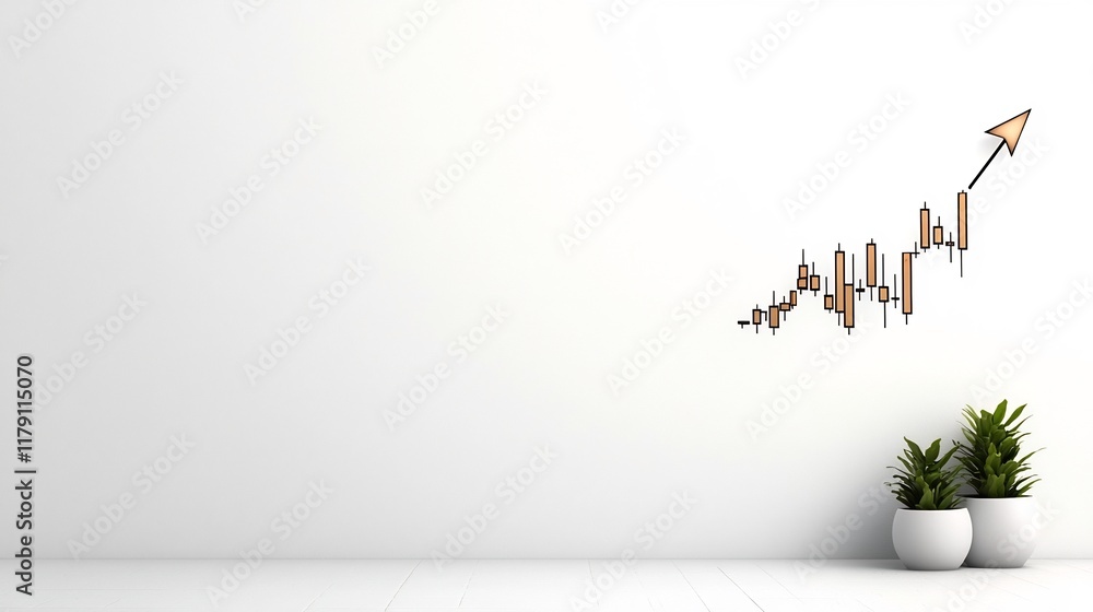 Poster upward pointing financial chart on pristine white background symbolizing a promising and prosperous 