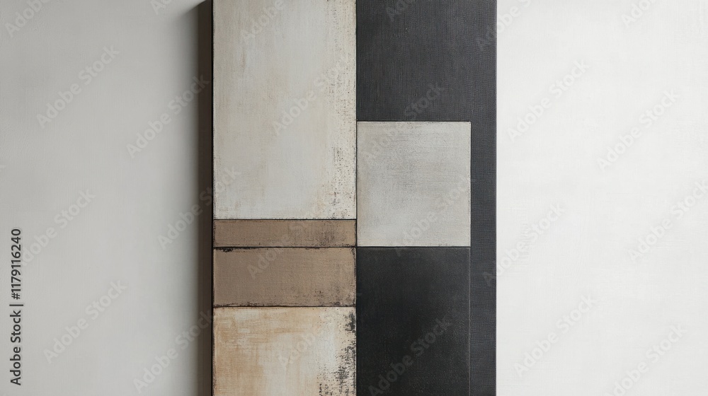 Poster a contemporary vertical canvas featuring overlapping rectangles in muted tones for a sleek and sophi