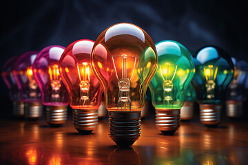 Superb group of light bulbs with one lit up