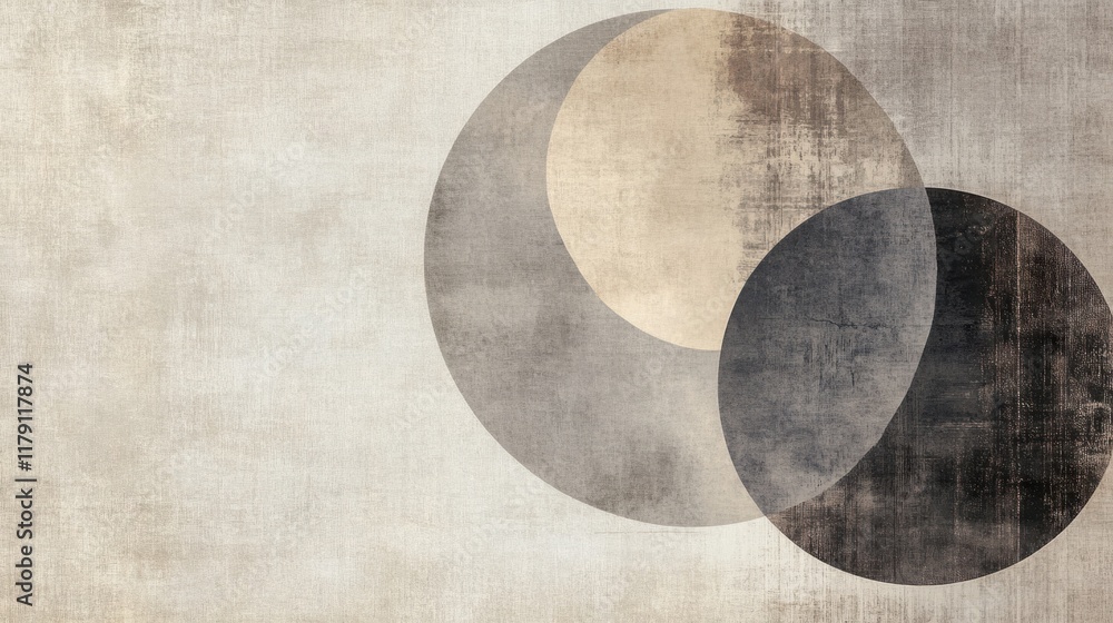 Aufkleber a minimalist canvas with layered circular designs in shades of gray and beige, creating an elegant m