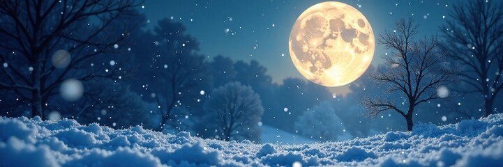 Naklejka premium Snowflakes dance in the beam of full moon's light, winter, frosty