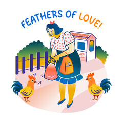 Fototapeta premium A flat sticker of a mother feeding chicks