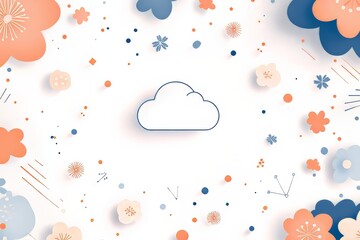 A whimsical cloud surrounded by colorful florals and abstract shapes.