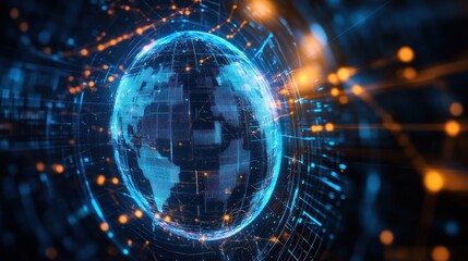 Obraz premium Global network connection, digital earth, futuristic technology. (1)