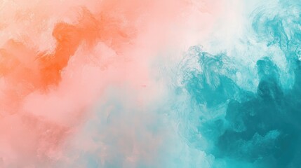 Obraz premium Abstract pastel orange and teal smoke clouds blend.