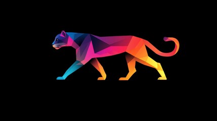 Obraz premium Colorful Polygonal Panther Walking on a Black Background