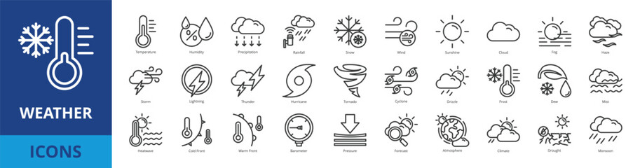 Weather icon pack collection set for weather forecasting 